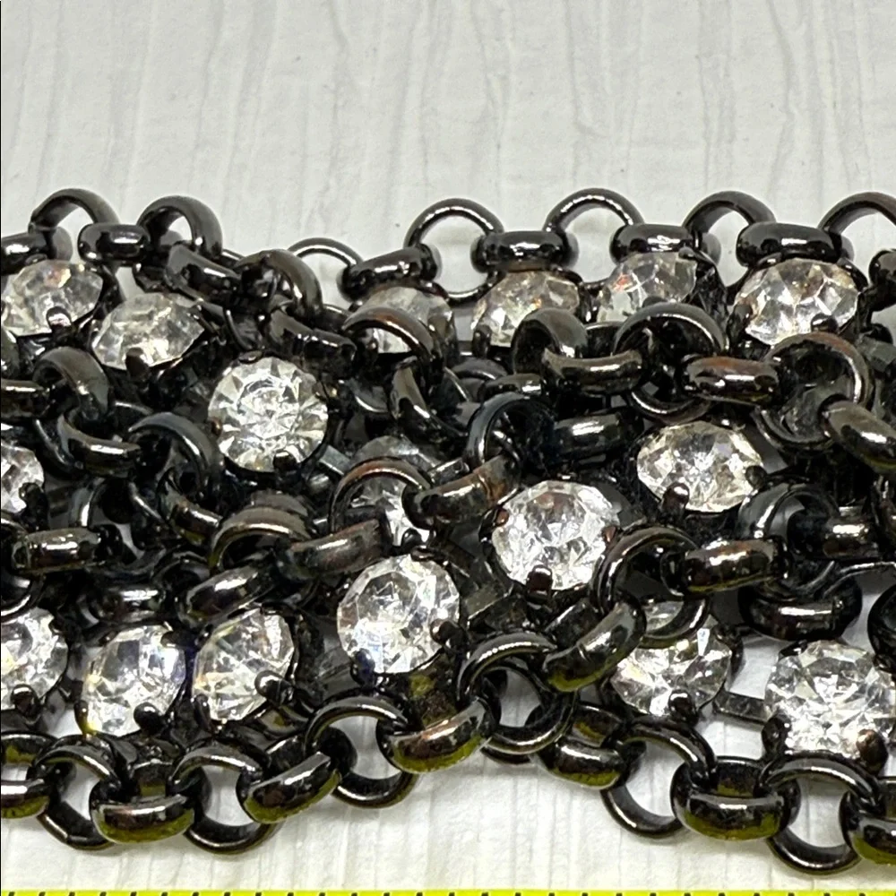 Vintage thick gun metal Black Chain Bracelet scattered rhinestones